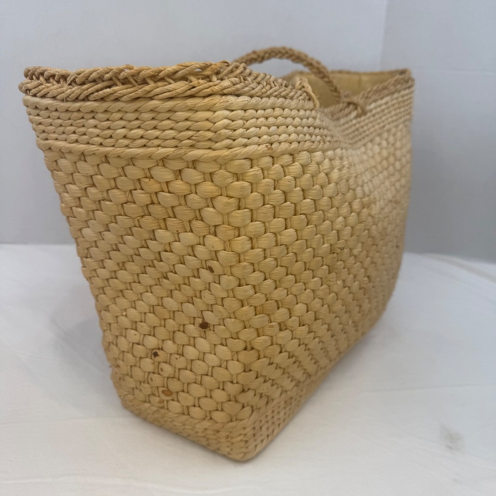 Vintage Woven Straw Tote Bag Raffia Floral Embroidery Boho Basket Beach Bag Tan - Picture 7 of 14